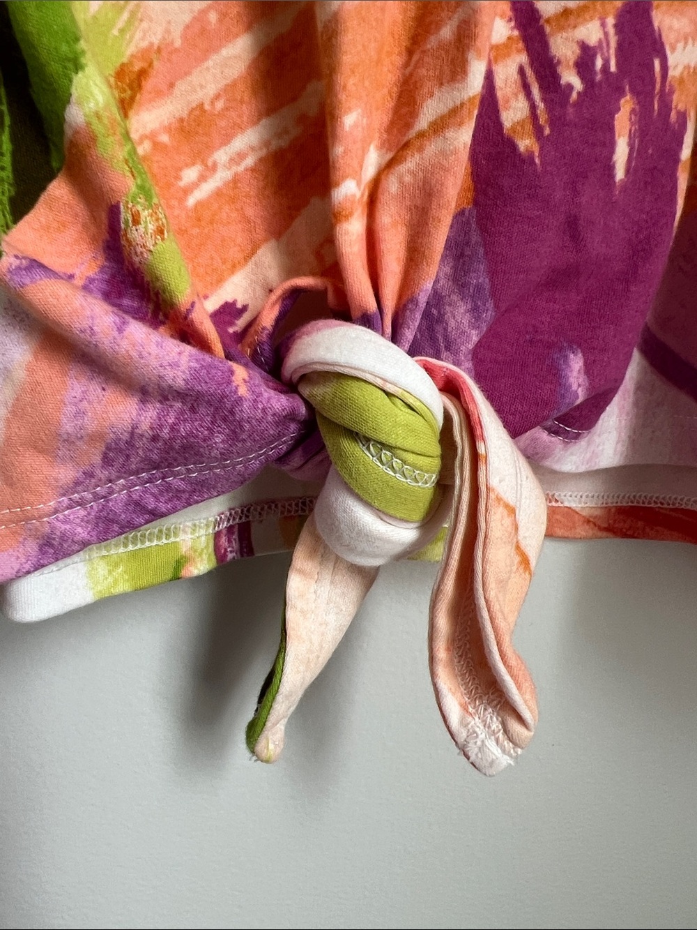Chico's | White Boxy Tie-Front Cotton Top Pink Green Orange Brushstrokes Sz 3 - Picture 4 of 17